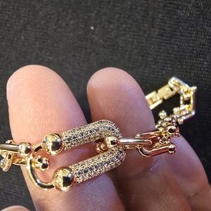 Gold-Tone Chain Bracelet with Rhinestones